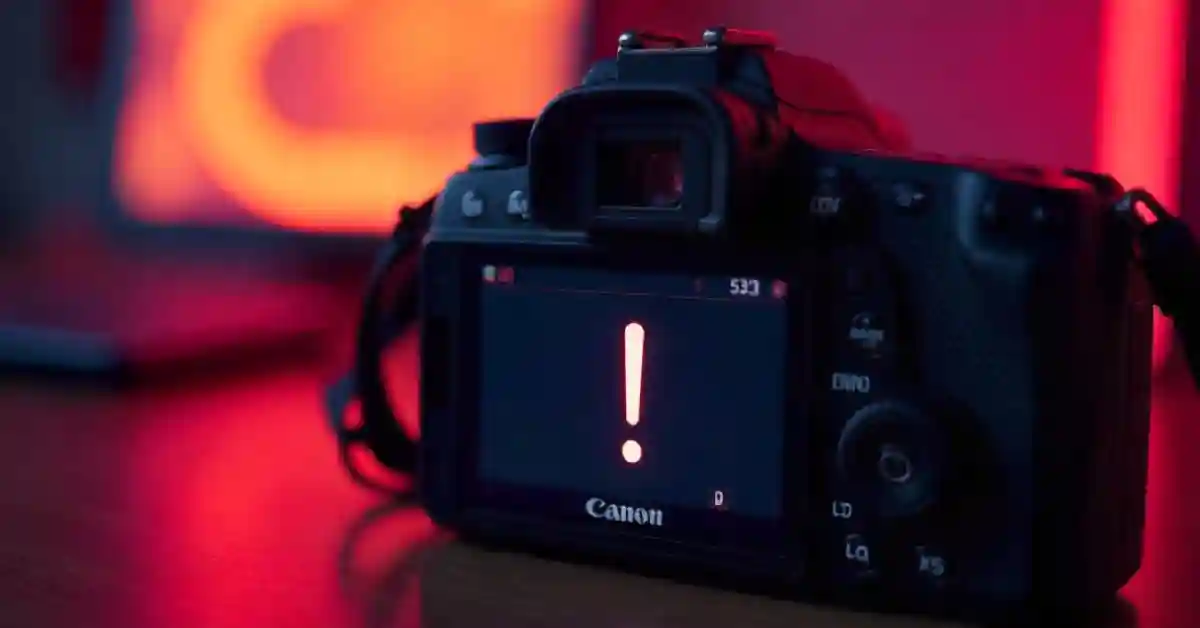 vertical lines icon with exclamation point on canon camera screen​